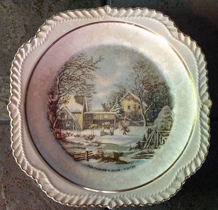 Currier & Ives (Gold Inner Band) Square Salad Plate