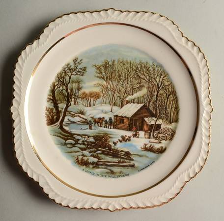 Currier & Ives (Gold Inner Band) Square Salad Plate