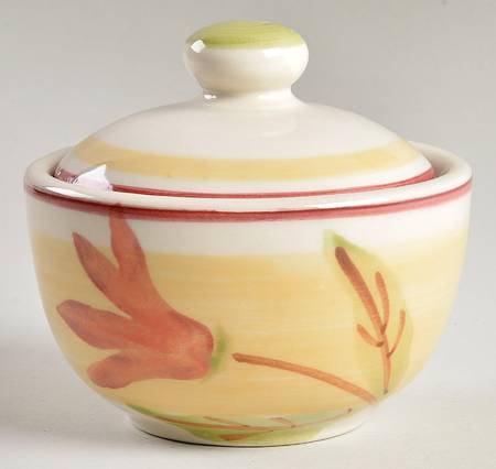 Scarlet Blossoms Sugar Bowl & Lid