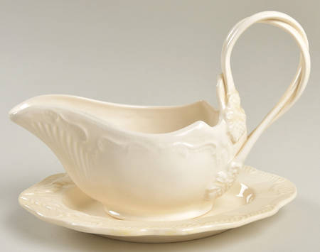 Creamware Solid Individual Gravy Boat & Plate