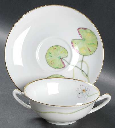 Nil (Gold Trim) Flat Cream Soup Bowl & Saucer Set