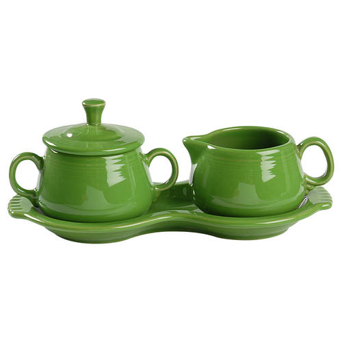 Fiesta Shamrock Green (Intro 2003) Creamer & Sugar with Lid & Tray Set
