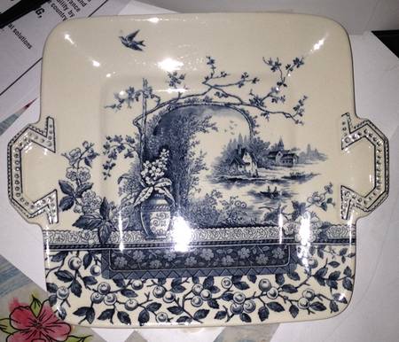 Rustic Blue Square Handled Cake Plate