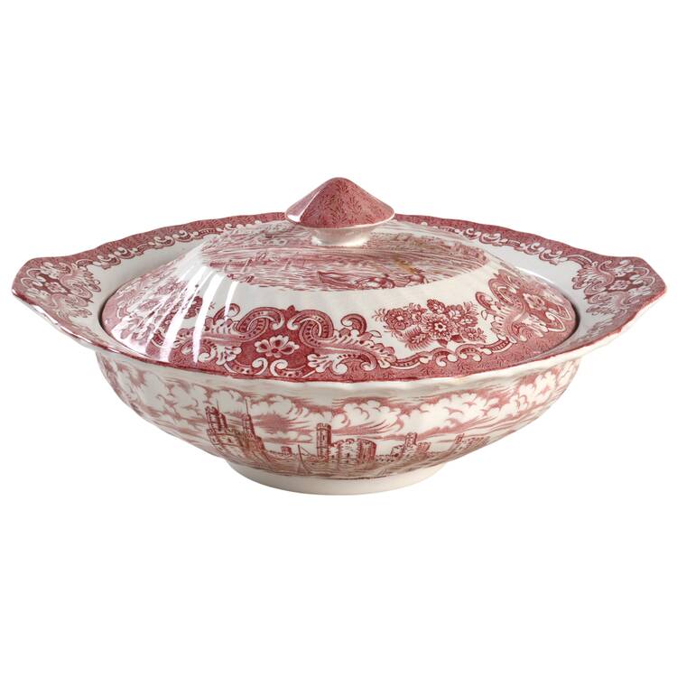 Olde Country Castles Red Round Covered Vegetable by Hostess Tableware