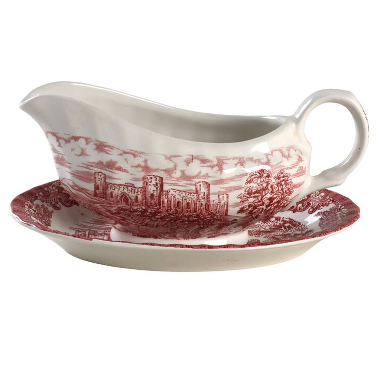 Olde Country Castles Red Gravy Boat & Underplate/Relish