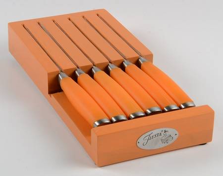 Fiesta Tangerine (Intro 2003) (7 Piece) Steak Knife Set W/Wood Block