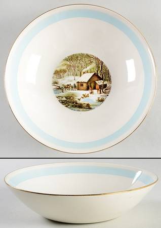 Currier and Ives Blue Band 8" Round Vegetable Bowl