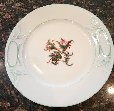 Moss Rose (Green Trim) Cake Plate