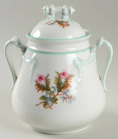 Moss Rose (Green Trim) Sugar Bowl & Lid