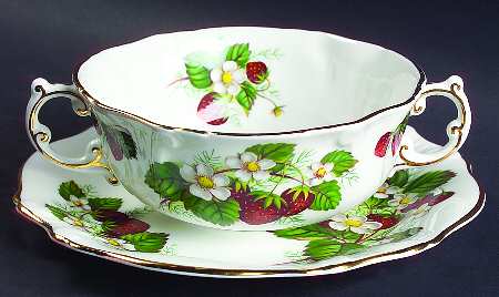 Strawberry Ripe Flat Cream Soup Bowl & Saucer Set