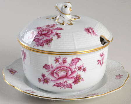 Nanking Bouquet Pink (NBP) Jam/Jelly & Lid w/Attached Underplate by Herend
