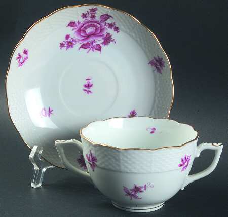 Nanking Bouquet Pink (NBP) Flat Bouillon Cup & Saucer