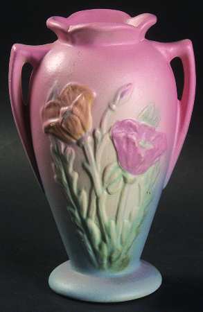 Poppy (Pink Blue Background) 5" Handled Vase