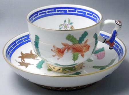 Poisson (PO) (White Background) Footed Cup & Saucer Set