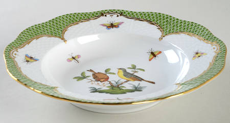 Rothschild Bird Green Border (ROEV) Rim Soup Bowl