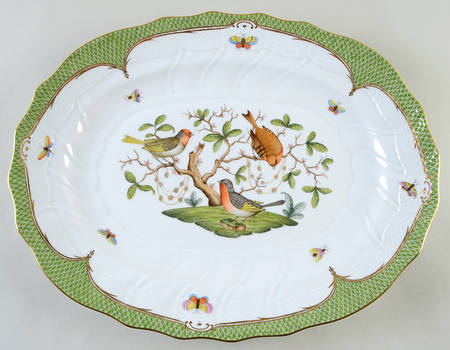 Rothschild Bird Green Border (ROEV) 16" Oval Serving Platter