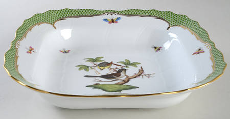 Rothschild Bird Green Border (ROEV) 10" Square Large Fruit Bowl