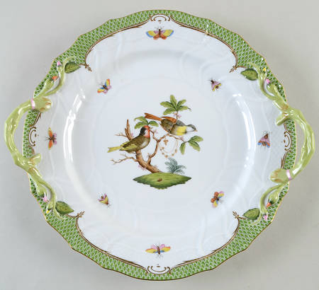 Rothschild Bird Green Border (ROEV) 12" Handled Chop Plate (Round Platter)