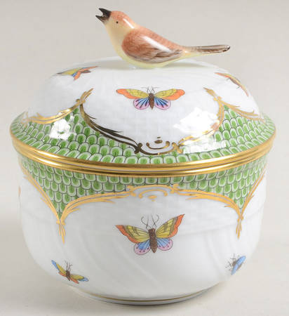 Rothschild Bird Green Border (ROEV) Sugar Bowl & Lid