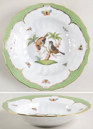Rothschild Bird Green Border (ROEV) Large Rim Soup Bowl