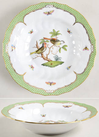 Rothschild Bird Green Border (ROEV) Large Rim Soup Bowl