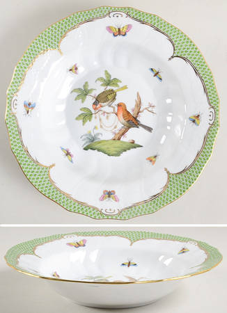 Rothschild Bird Green Border (ROEV) Large Rim Soup Bowl