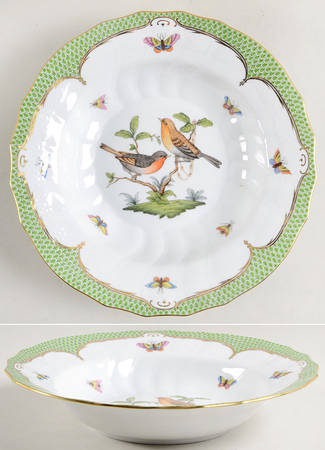 Rothschild Bird Green Border (ROEV) Large Rim Soup Bowl