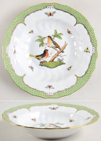 Rothschild Bird Green Border (ROEV) Large Rim Soup Bowl