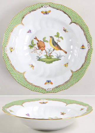 Rothschild Bird Green Border (ROEV) Large Rim Soup Bowl