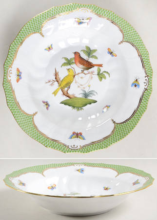 Rothschild Bird Green Border (ROEV) Large Rim Soup Bowl