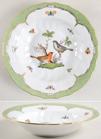 Rothschild Bird Green Border (ROEV) Large Rim Soup Bowl