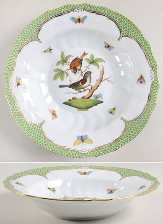 Rothschild Bird Green Border (ROEV) Large Rim Soup Bowl