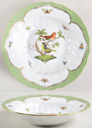 Rothschild Bird Green Border (ROEV) Large Rim Soup Bowl