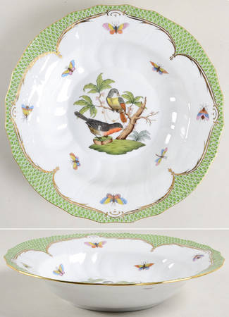 Rothschild Bird Green Border (ROEV) Large Rim Soup Bowl