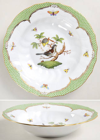 Rothschild Bird Green Border (ROEV) Large Rim Soup Bowl