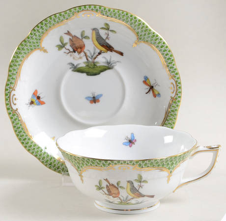 Rothschild Bird Green Border (ROEV) Footed Cup & Saucer Set