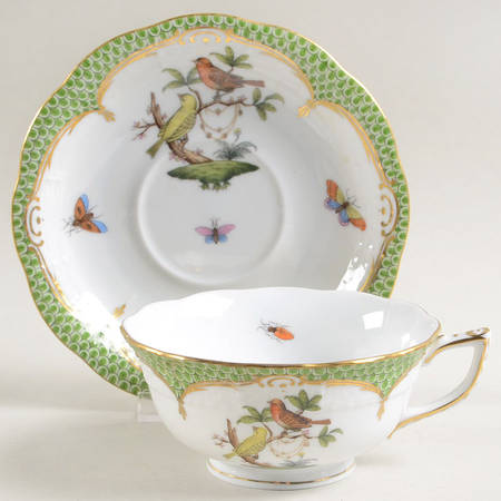 Rothschild Bird Green Border (ROEV) Footed Cup & Saucer Set