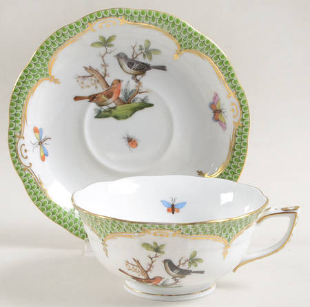 Rothschild Bird Green Border (ROEV) Footed Cup & Saucer Set