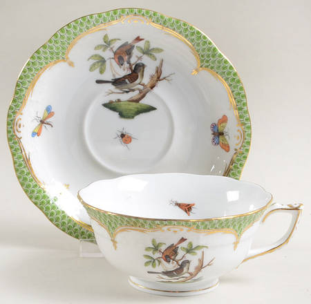 Rothschild Bird Green Border (ROEV) Footed Cup & Saucer Set