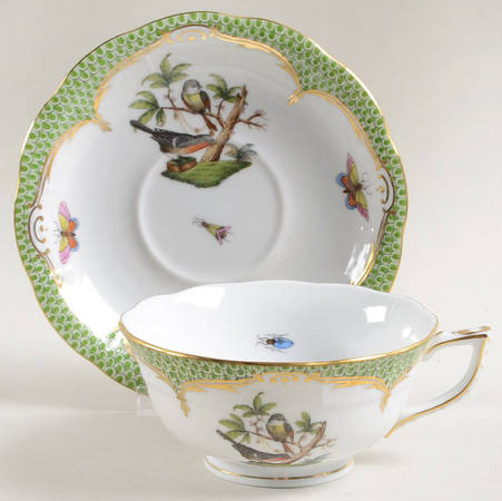Rothschild Bird Green Border (ROEV) Footed Cup & Saucer Set