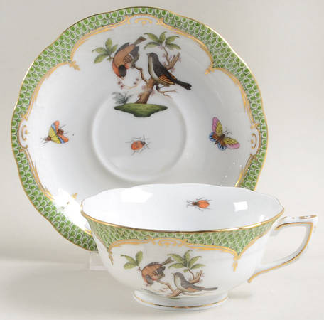 Rothschild Bird Green Border (ROEV) Footed Cup & Saucer Set