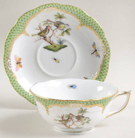Rothschild Bird Green Border (ROEV) Footed Cup & Saucer Set