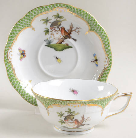 Rothschild Bird Green Border (ROEV) Footed Cup & Saucer Set