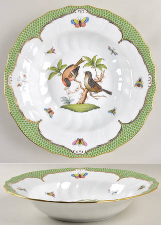 Rothschild Bird Green Border (ROEV) Large Rim Soup Bowl