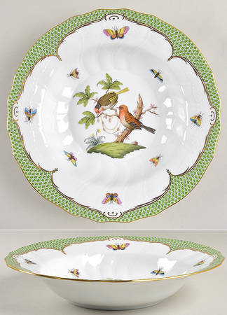 Rothschild Bird Green Border (ROEV) Large Rim Soup Bowl