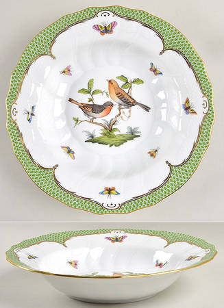 Rothschild Bird Green Border (ROEV) Large Rim Soup Bowl