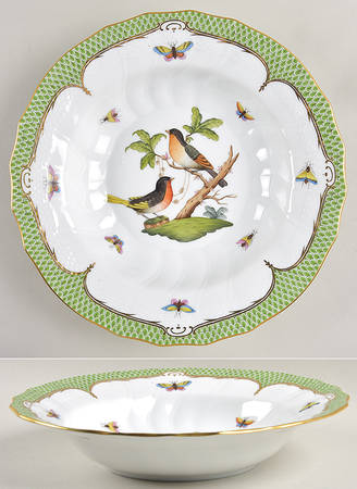 Rothschild Bird Green Border (ROEV) Large Rim Soup Bowl