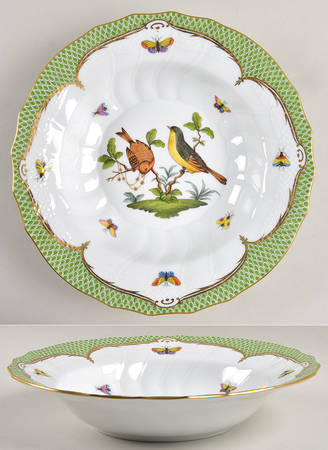 Rothschild Bird Green Border (ROEV) Large Rim Soup Bowl