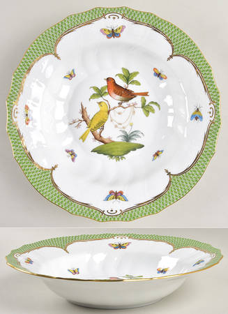 Rothschild Bird Green Border (ROEV) Large Rim Soup Bowl
