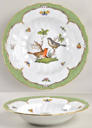 Rothschild Bird Green Border (ROEV) Large Rim Soup Bowl